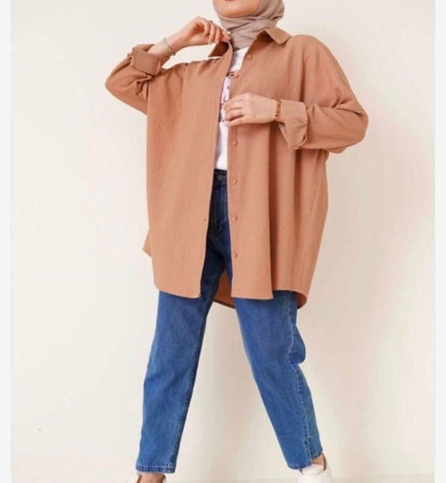 Kadın Oversize Gömlek Taba