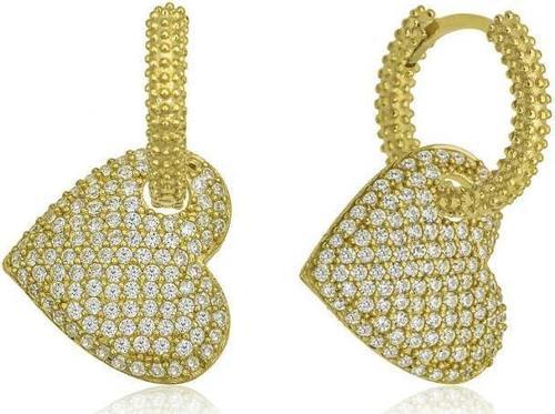 Gümüş Gold Halka Kalp Küpe