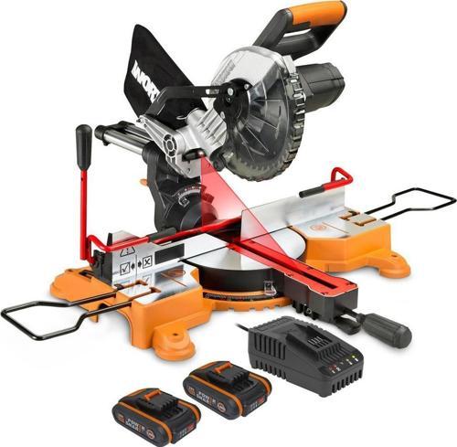 WX845.9CB 20Volt/2.0Ah Li-ion Çift Akülü Şarjlı 216MM Profesyonel Kızaklı Gönye Kesme