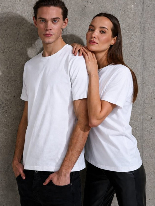Unisex Kısa Kollu Bisiklet Yaka Basic Viskon Bluz - S-M - Beyaz