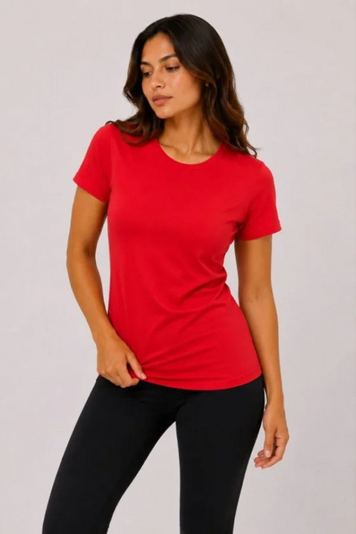 Basic Tişört Bisiklet Yaka Kısa Kol Günlük Yazlık Slim Fit T-Shirt - Kırmızı - 2XL - Kırmızı