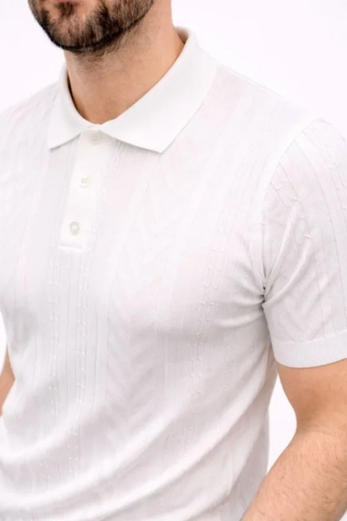 Erkek Yazlık Triko Tişört Kısa Kol Polo Yaka Düğmeli T-Shirt - Beyaz - 2XL - Beyaz
