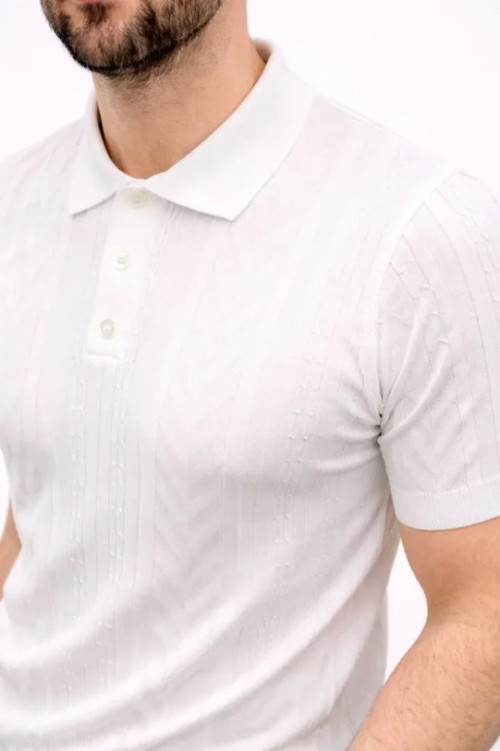Erkek Yazlık Triko Tişört Kısa Kol Polo Yaka Düğmeli T-Shirt - Beyaz - XL - Beyaz