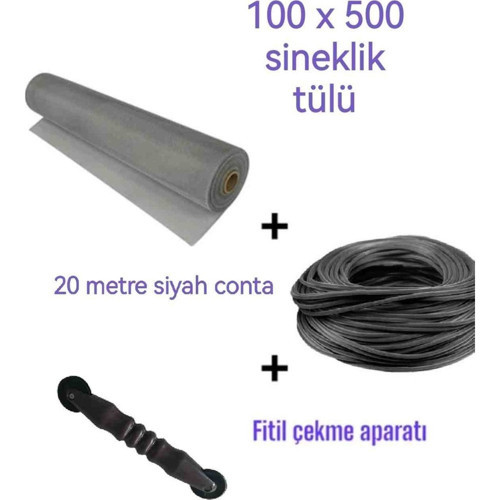 3'lü Sineklik Seti 500X100 cm Tül, 20 Mt. Siyah Conta, Fitil Çekme Aparatı