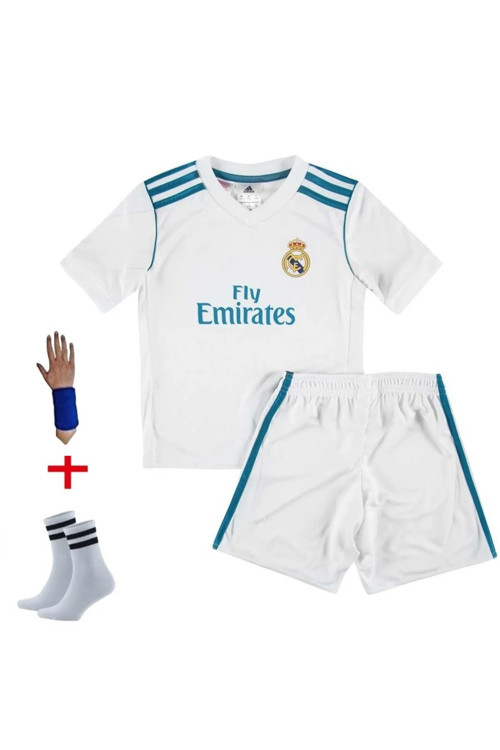 Ronaldo Real Madrid Çocuk Beyaz Futbol Forma Takımı 4 Lü Set Çorap Ve Bileklik Hediye Yyıu78