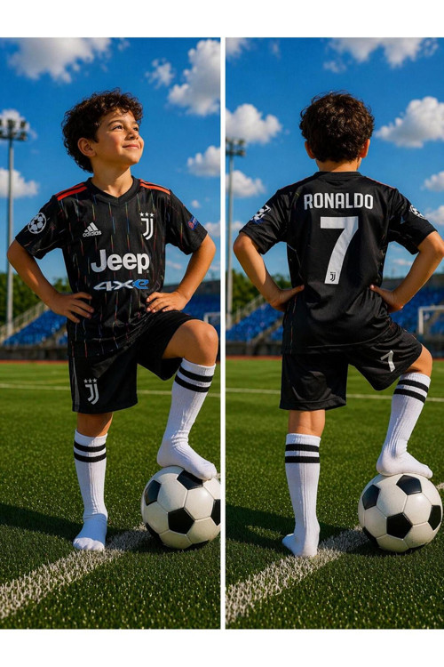 Ronaldo Juventus 21/22 Sezon Deplasman Siyah Çocuk Futbol Forma Takımı