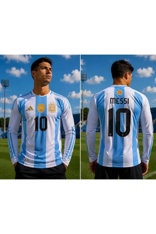 Lionel Messi Yetişkin Uzun Kol Forması Arjantin Dünya Kupası 3 Yıldız