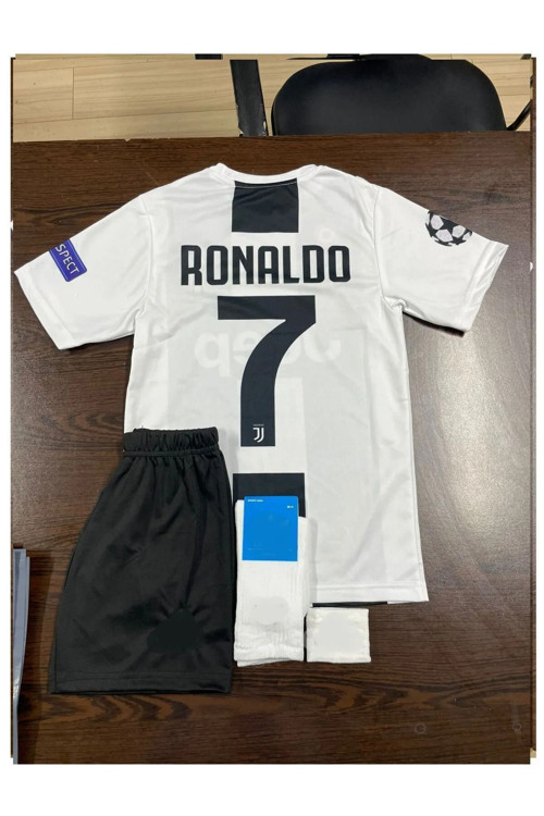 Ronaldo Özel Tasarım Juv. Siyah-Beyaz Halı Saha Çocuk Forma Takımı 4'Lü Set Zg-Dsbb411