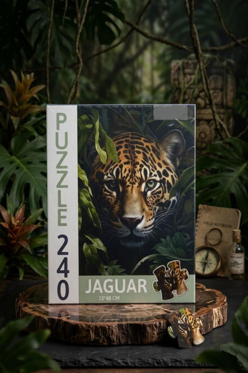 240 Parça Jaguar Sanatsal Jaguar Portresi Puzzle 33x48cm Eğitici Çocuk Yapboz