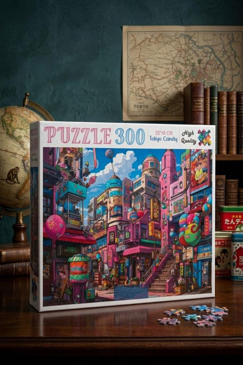 300 Parça Tokyo Candy Sanatsal Tokyo Çizimi Puzzle Kaliteli 33x48cm Eğitici Çocuk Yapboz