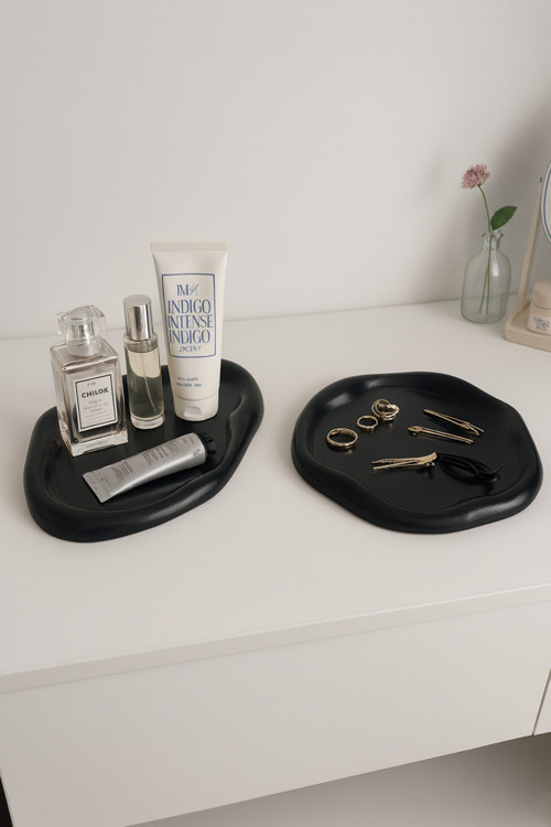 2'Li Set Beton Organik Form Bulut Tepsi Organizer Takı Parfüm Banyo Düzenleyici Sunumluk (Vernikli)