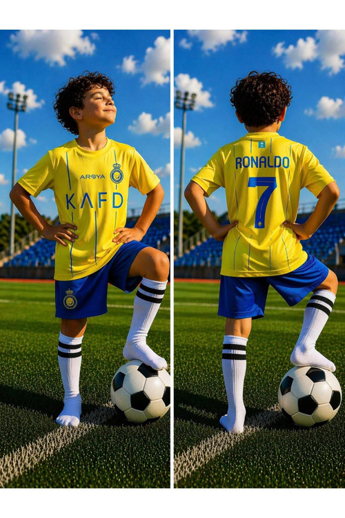 Al-Nassr 24/25 Sezon İç Saha Sarı-Mavi Çocuk Forma Takımı 4 Parça