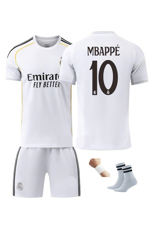 Real.Madrid.Mbappe Beyaz 25/26 Yeni Sezon Çocuk Forma Takımı 4 Parça