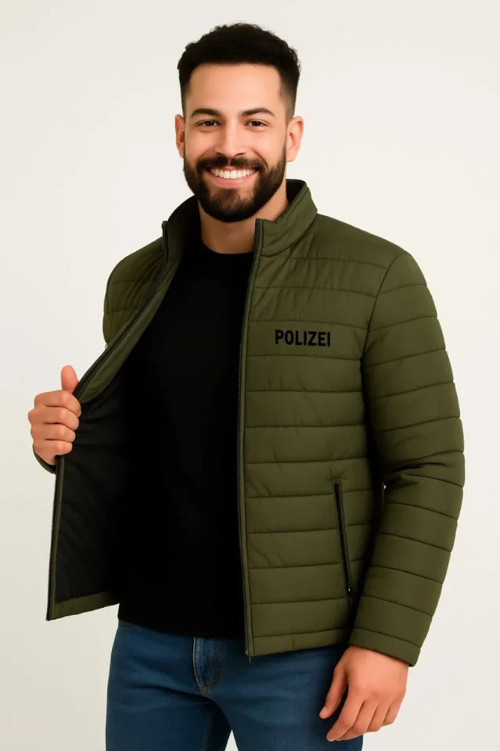 Erkek Mikro Su İtici Kapitone Baskılı Astarlı Fermuarlı Bomber Mont - Haki - XL - Haki