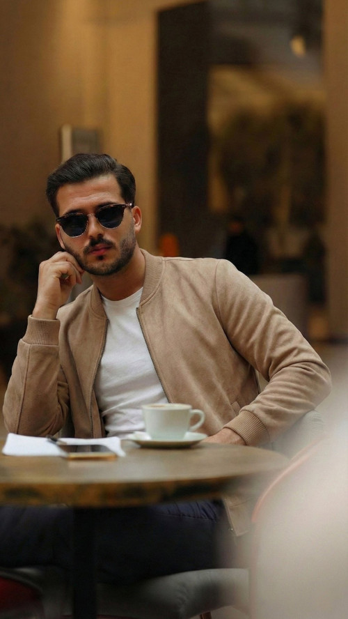 Erkek Scuba Süet Kumaş Bomber Hırka - S - Taba