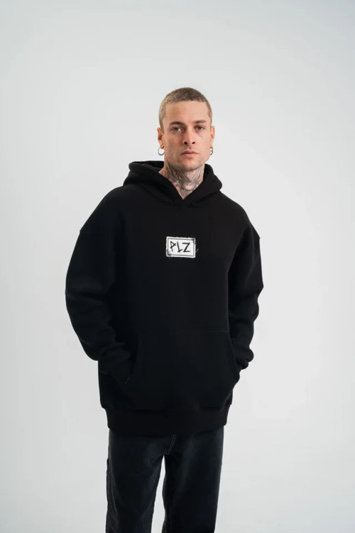 Unisex Kapşonlu Uzun Kol Patchli Nakışlı SweatShirt - Siyah - S - Siyah