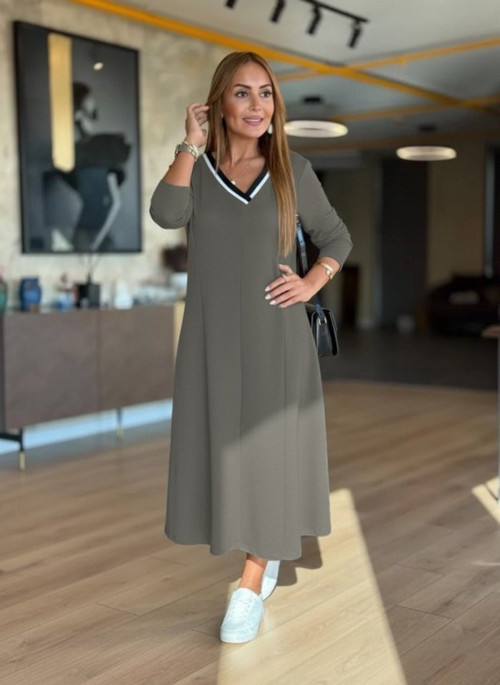 Kadın Uzun Kollu V Yakalı Midi çağla Yeşili Modal Elbise - L-XL - Yeşil