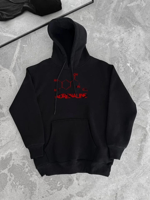 Kışlık Uzun Kol Kapüşonlu SweatShirt - Siyah - 2XL - Siyah
