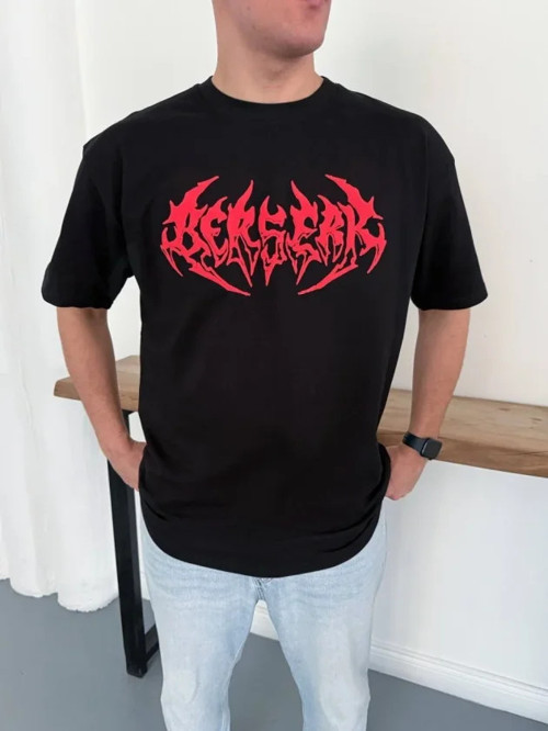 Erkek Baskılı T-Shirt Yazlık Kısa Kol Bisiklet Yaka Rahat Kalıp Tişört - Siyah - M - Siyah