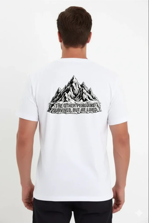 Erkek Nihilist Penguen Temalı Oversize Bisiklet Yaka Tişört - Beyaz - XS - Beyaz