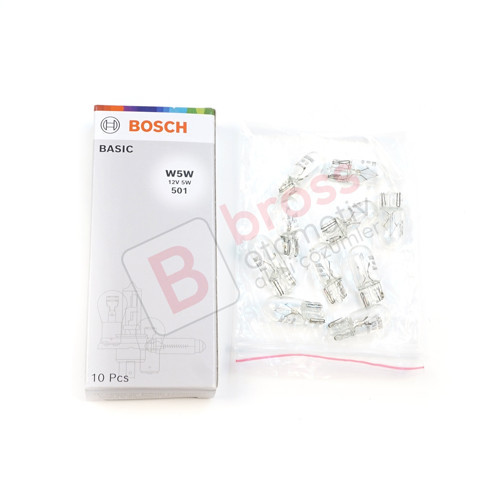 10 Adet Bosch 1987302819 Temel Eco Seri W5W 12V 5W 501 Şeffaf Standart Dipsiz Ampul