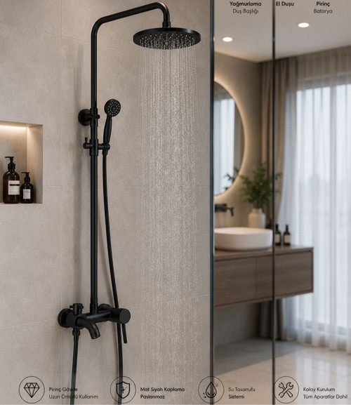 Siyah Modern Banyo Duş Seti