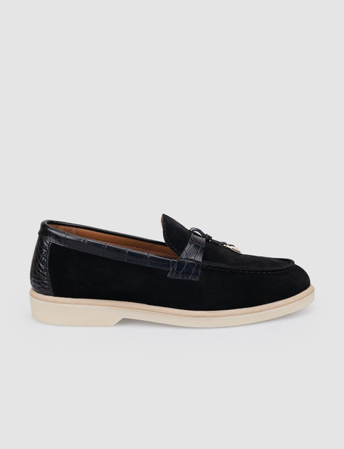 Mirara %100 Hakiki Deri Siyah Süet Kadın Loafer