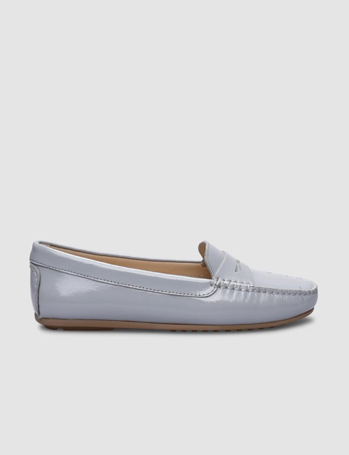 Seravin %100 Hakiki Deri Gri Rugan Kadın Loafer