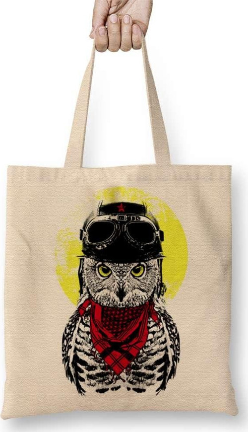 Maceracı Baykuş Güneşin Doğuşu Baykuş Bez Çanta Uzun Saplı