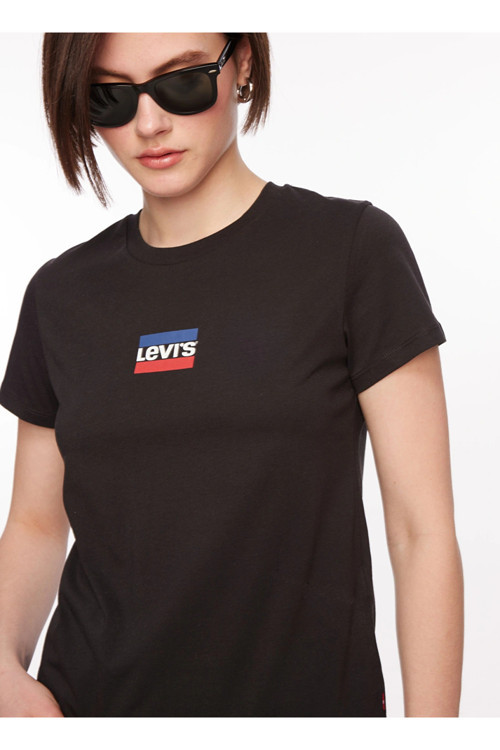 Levis Bisiklet Yaka Baskılı Siyah Kadın T-Shirt A2086-0258