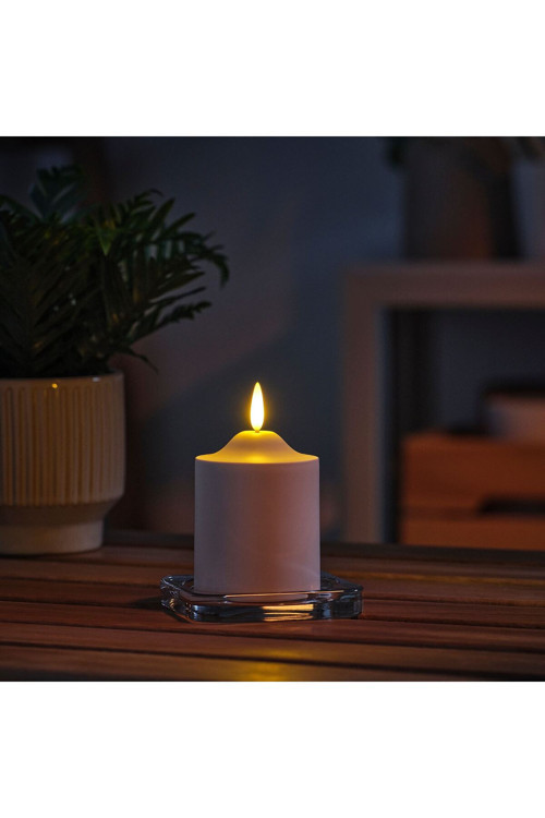 Cozy Room - Led'Li Blok Mum , 3 Adet, Beyaz, 9 Cm, Pilli, 1 Adet