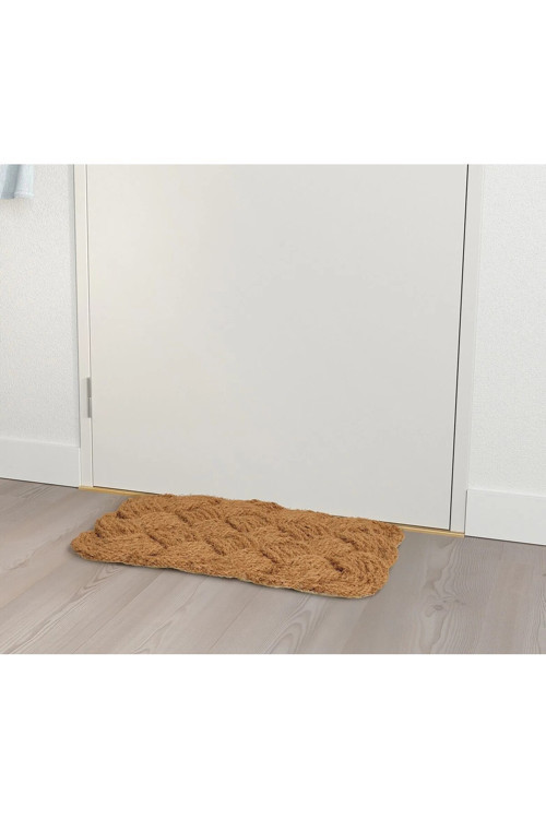 El Dokuması Örgü Paspas 40X60 Cm Kapı Önü Paspası Kahverengi Hindistancevizi Lifi