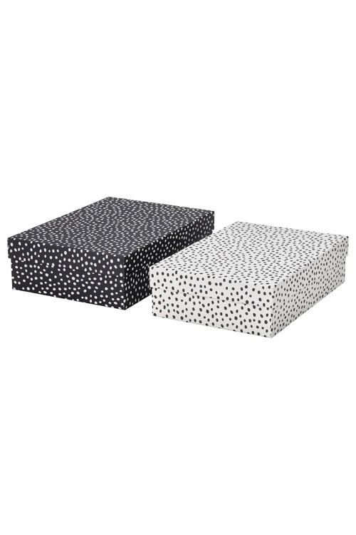 Rattaren 2 Adet Nokta Desenli Kapaklı Saklama Kutusu 34X24X9 Cm Ve 35X25X10 Cm