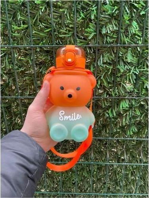 Ayıcık Model Su Matarası Su Şişesi Suluk 800 ml BPA Içermez(Turuncu-Yeşil)