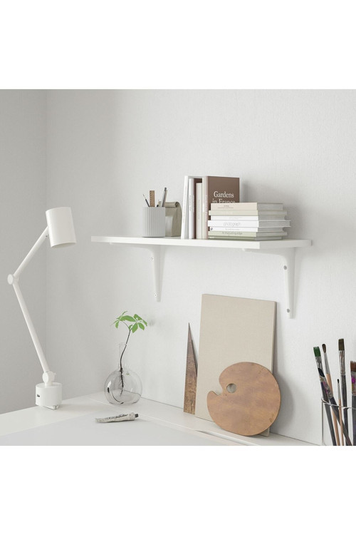 Duvar Rafı 59X20 Cm Ahşap Raf Dekoratif Ayaklı Kitap Rafı Beyaz Renk