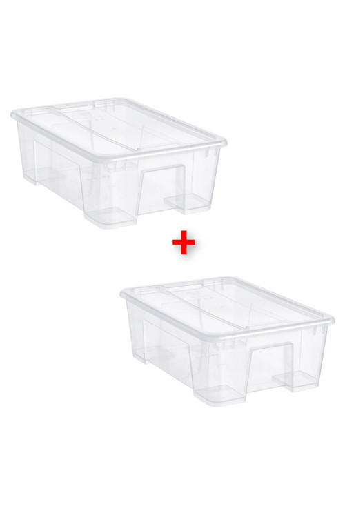 2 Adet Kapaklı Saklama Kutusu 39X28X14 Cm İkea 2'Li Set Plastik Şeffaf Kutu Düzenleme Kabı