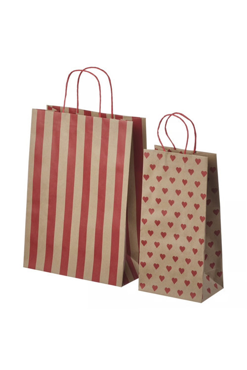 Vinterfint 2 Adet Desenli Çizgili Kalpli 26X35 Cm Ve 15X30 Cm Hediye Paketi Çantası Poşeti