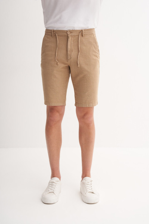 61080 Erkek Keten Camel Şort