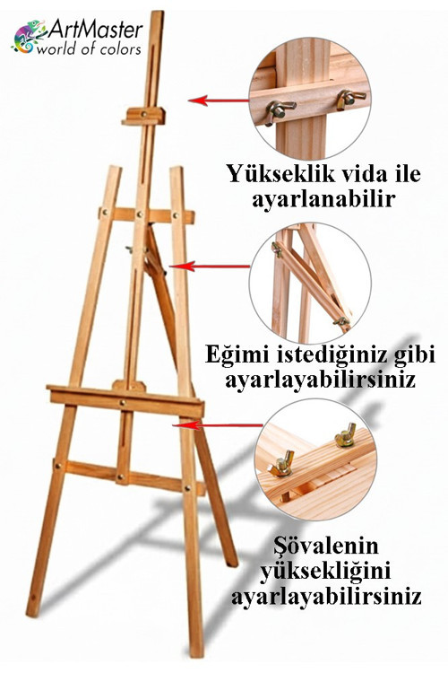 Ahşap Şövale 175 Cm 1 Adet Ahşap Çam Resim Şovelesi Ressam Sehpası Ayarlanabilir Tuval Resim Şövalyesi