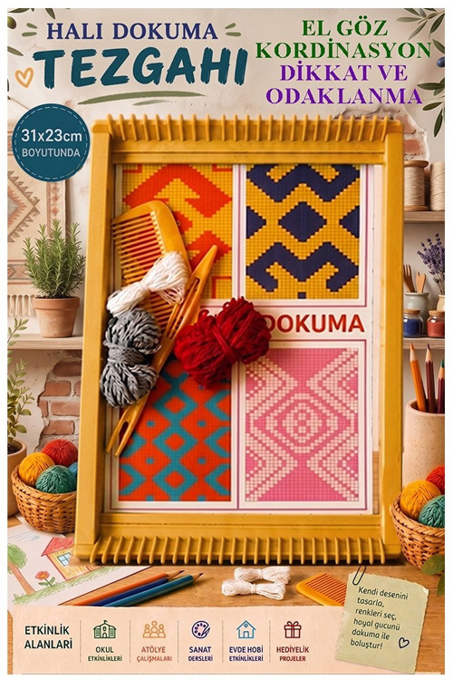 Halı Dokuma Tezgahı Plastik 23x31 cm 1 Paket Okul Çocuk Hobi Elişi Tezgah Halı Dokuma Seti Okul Sınıf Etkinlik