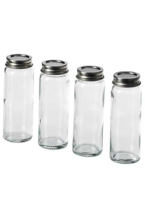 4'Lü Set Cam Baharatlık Yükseklik 12 Cm İkea 4 Adet Kapaklı Baharat Kavanozu Şeffaf Hacim 100 Ml