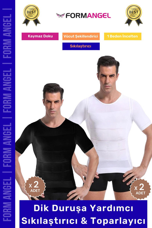 #ErkekKorse Dik Duruş Vücut Bel Göğüs Toparlayıcı Göbek Sıkılaştırıcı Kısa Kol Korse Atlet 4'lü Set