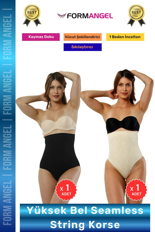 #Korse Seamless Dikişsiz Toparlayıcı Vücut Şekillendiren Kaymaz Yüksek Bel String Korse - 1 Adet