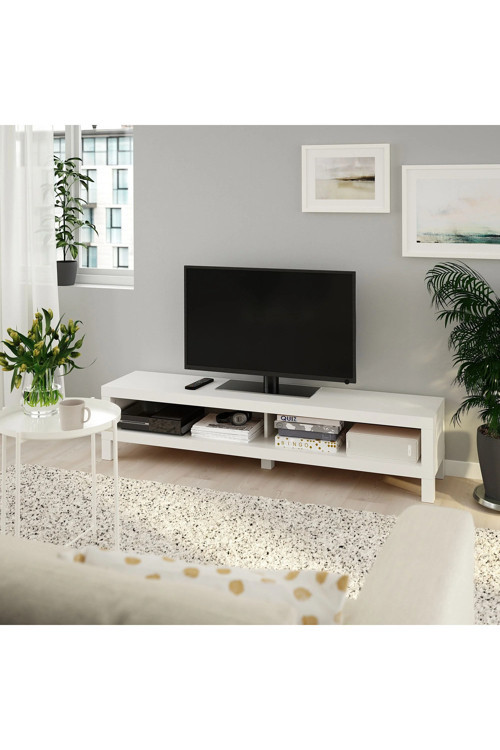 Tv Sehpası Lack 160 Cm Meridyendukkan 2 Raflı Tv Ünitesi, Televizyon Sehpası 160X35X36 Cm Beyaz Renk
