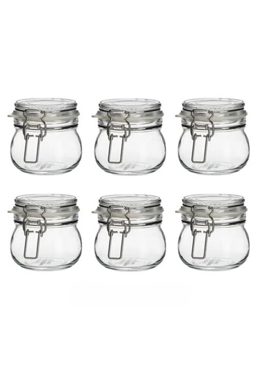 Quick 6 Adet Sızdırmaz Kapaklı Cam Kavanoz Hacim 130 Ml 6'Lı Set Saklama Kavanozu Reçellik Şeffaf