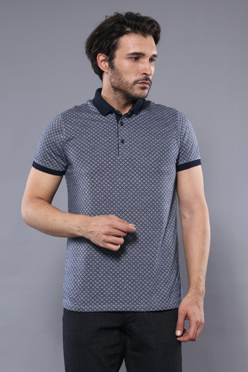 YAKE STORE Desenli Polo Yaka Lacivert T-shirt | Wessi - Lacivert