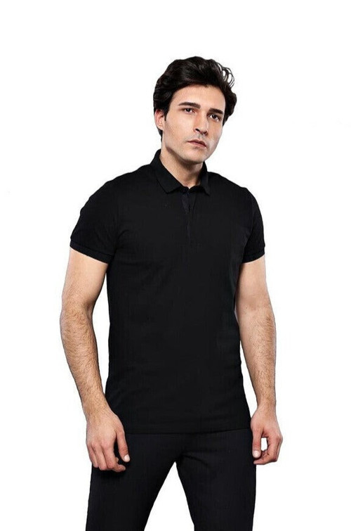 YAKE STORE Polo Yaka Düz Siyah T-shirt | Wessi - Siyah