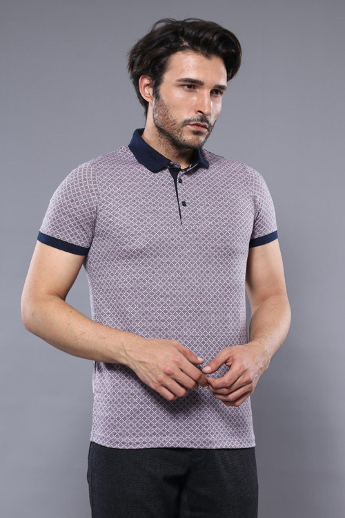YAKE STORE Desenli Polo Yaka T-shirt | Wessi - Pembe
