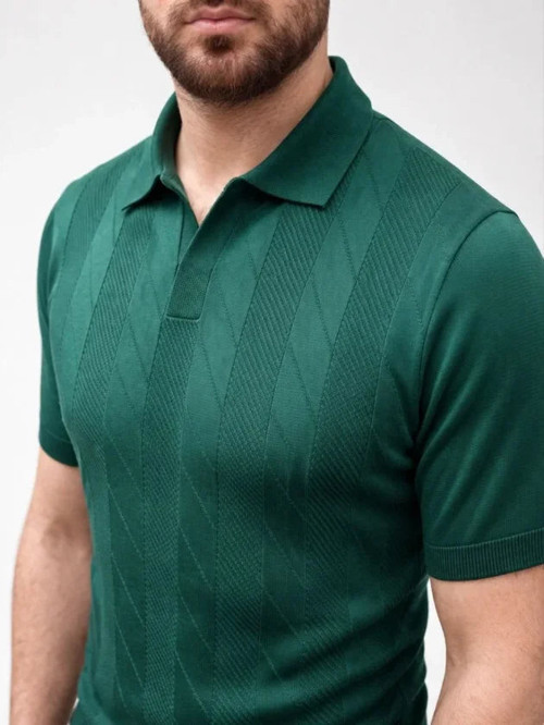YAKE STORE Erkek Yazlık Triko Dokuma Tişört Kısa Kol Polo Yaka T-Shirt - Koyu Yeşil - Koyu Yeşil