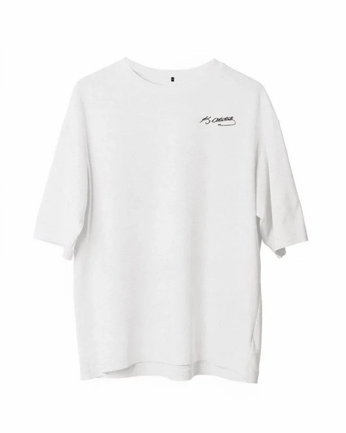 YAKE STORE Unisex Bisiklet Yaka Baskılı Oversize T-Shirt - Beyaz - Beyaz